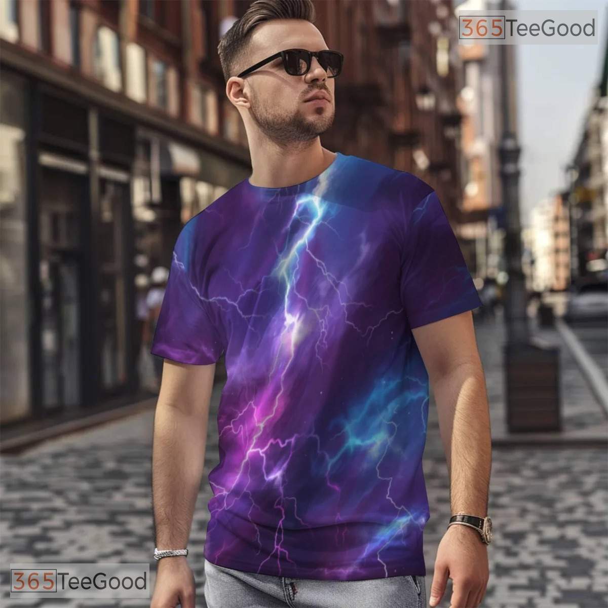 Vivid Lightning Storm Graphic 3D Pattern Printed Casual Unisex T-Shirt Tops Style