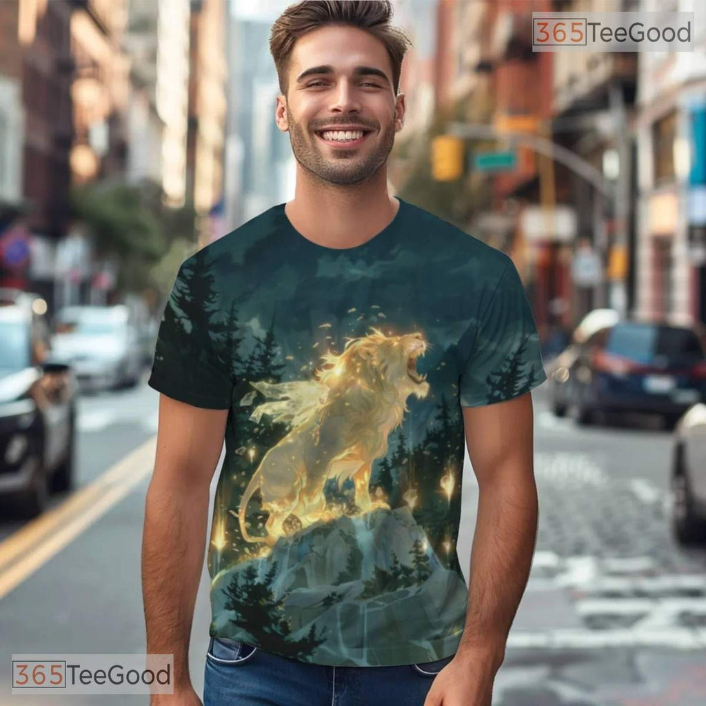 King Lion Wild Animal Graphic Art 3D Pattern Printed Casual Unisex T-Shirt Tops