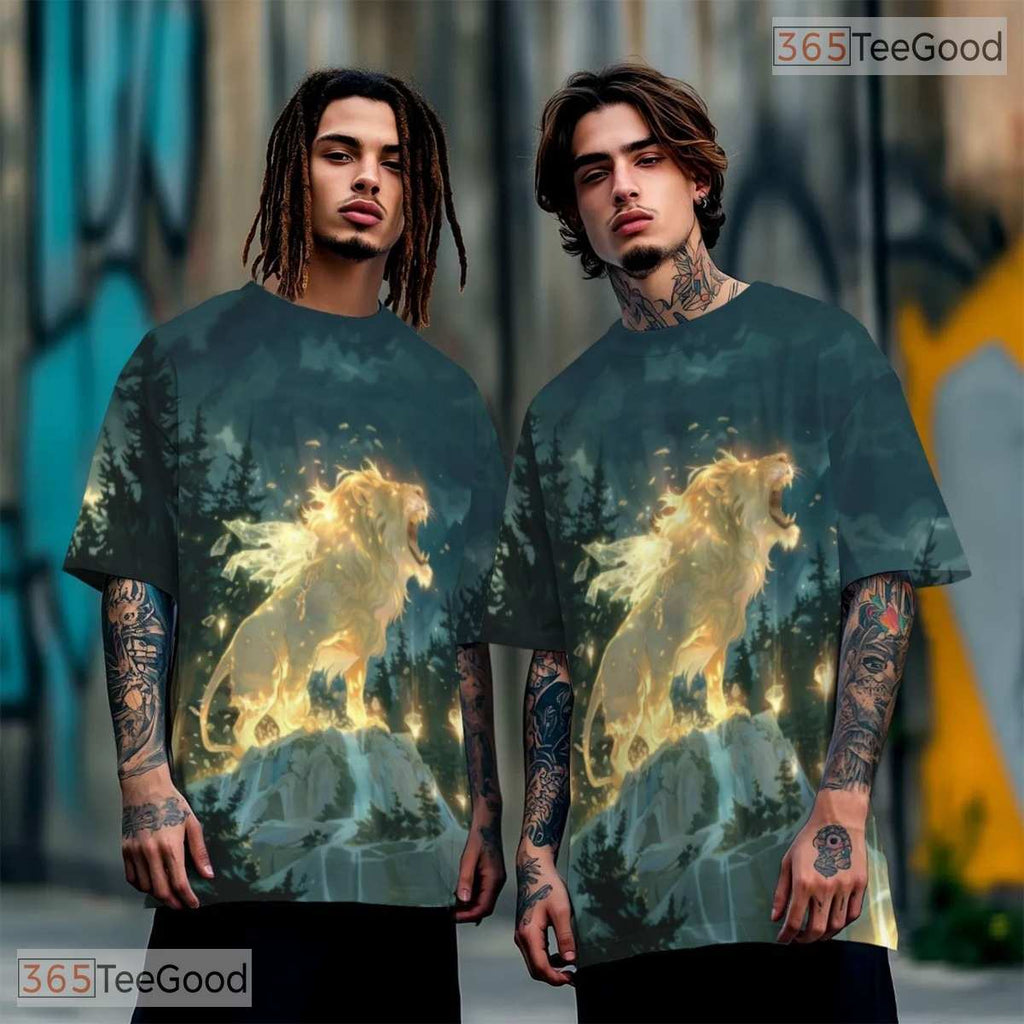 King Lion Wild Animal Graphic Art 3D Pattern Printed Casual Unisex T-Shirt Tops