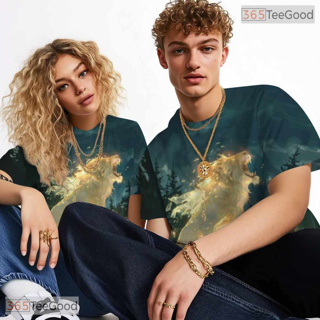 King Lion Wild Animal Graphic Art 3D Pattern Printed Casual Unisex T-Shirt Tops