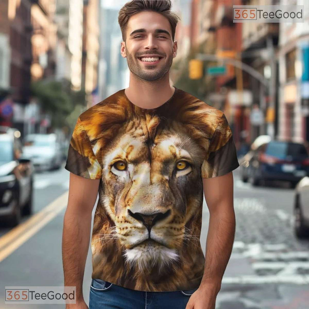 Fierce Lion Animal Graphic Nature 3D Printed Casual Short Sleeve Unisex Tee Shirt