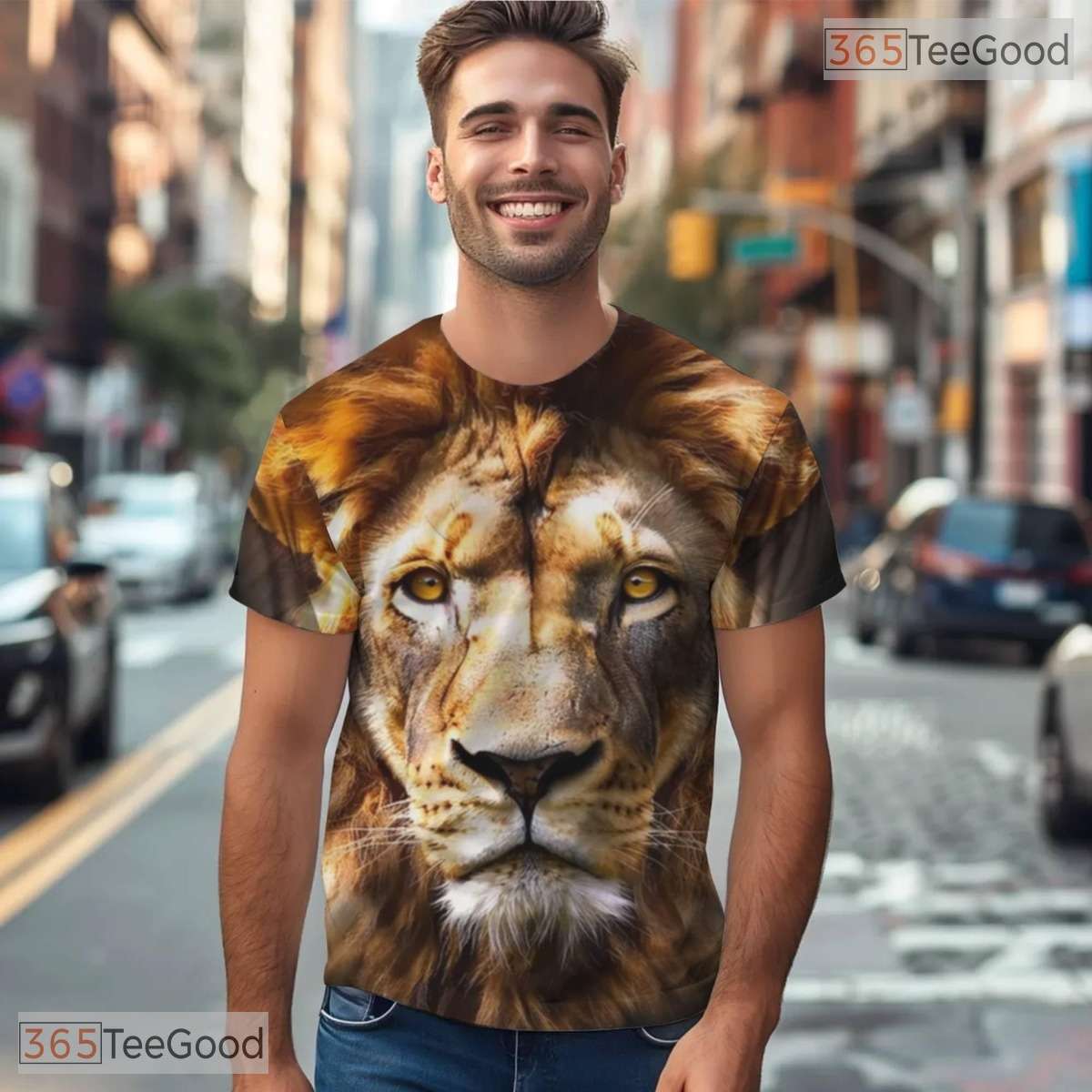 Fierce Lion Animal Graphic Nature 3D Printed Casual Short Sleeve Unisex Tee Shirt
