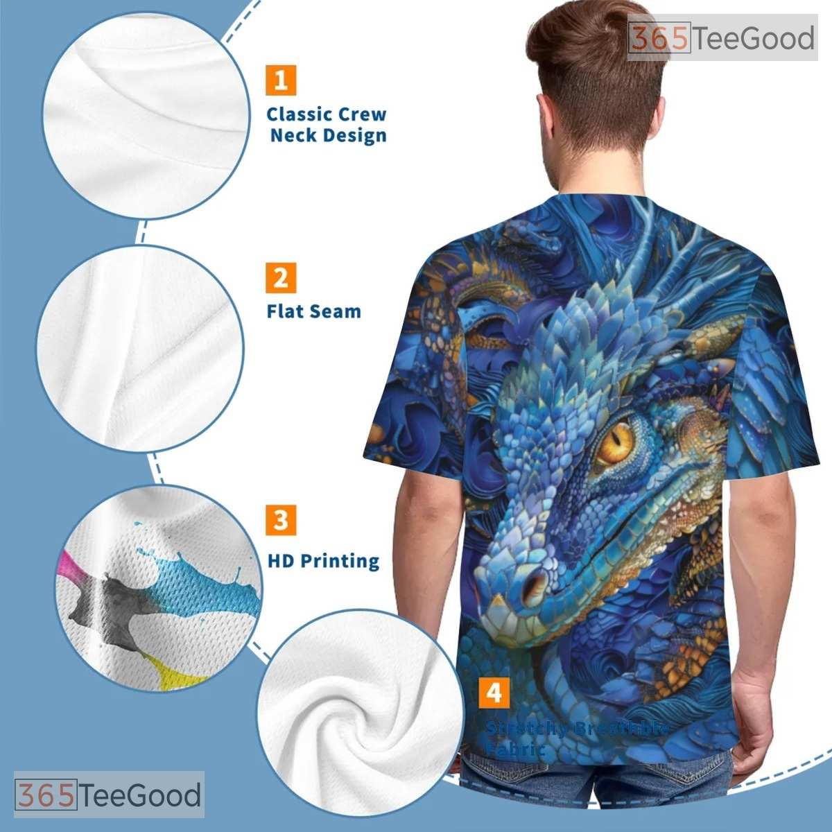 Mythical Eastern Dragon Graphic 3D Pattern Printed Casual Unisex Tee Shirt Style
