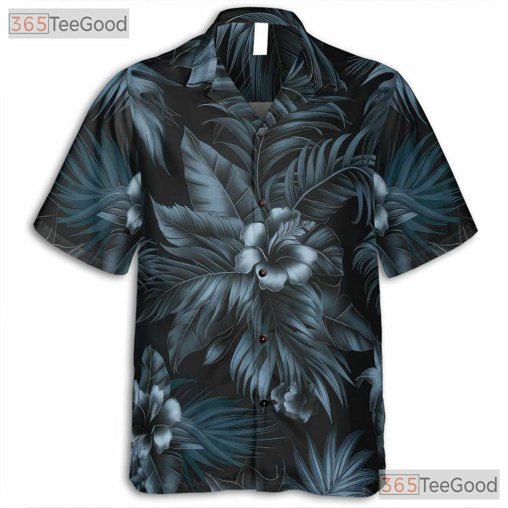 Luxury Black Palm Leaf Print Hawaiian Shirt Men Women Summer Fashion Top