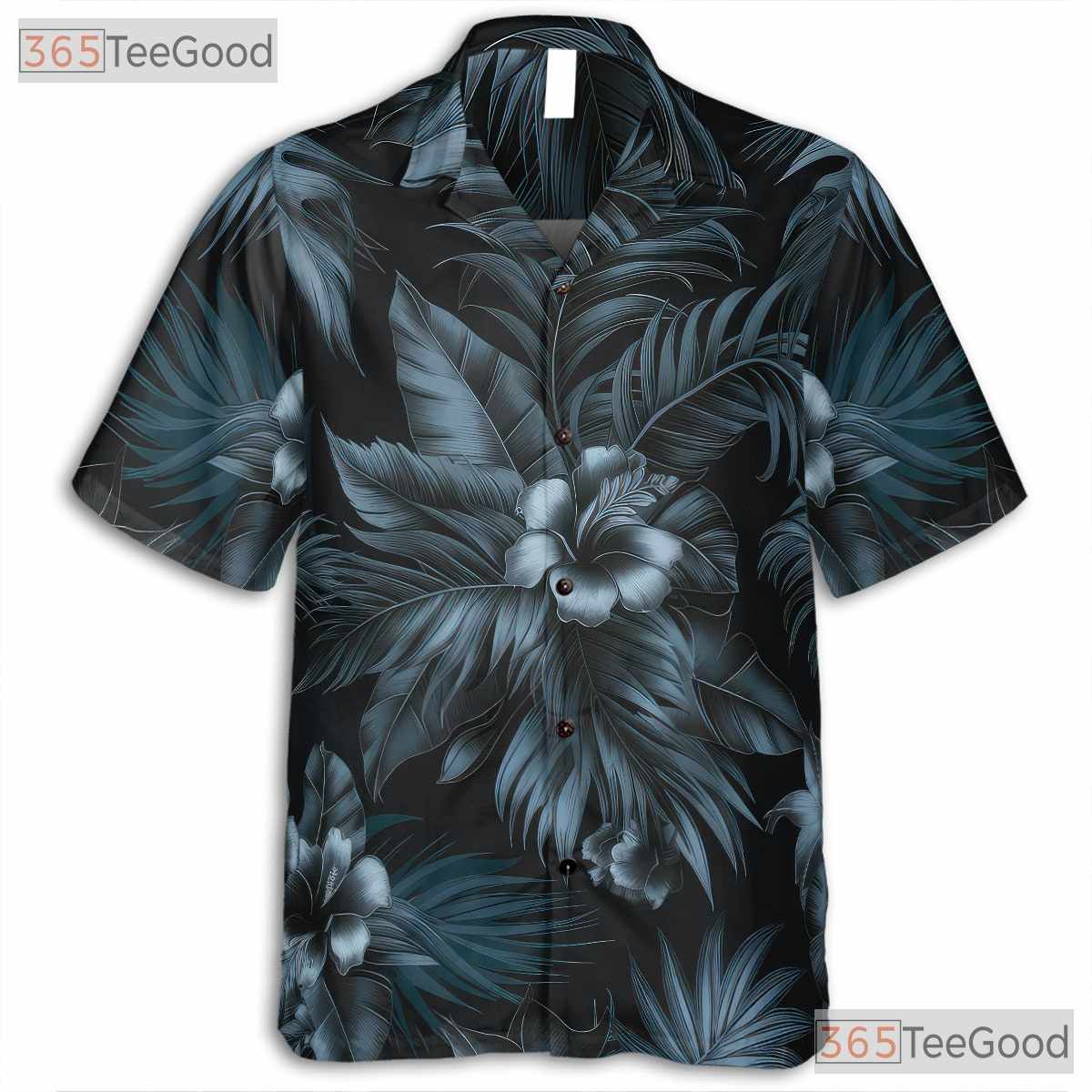 Luxury Black Palm Leaf Print Hawaiian Shirt Men Women Summer Fashion Top
