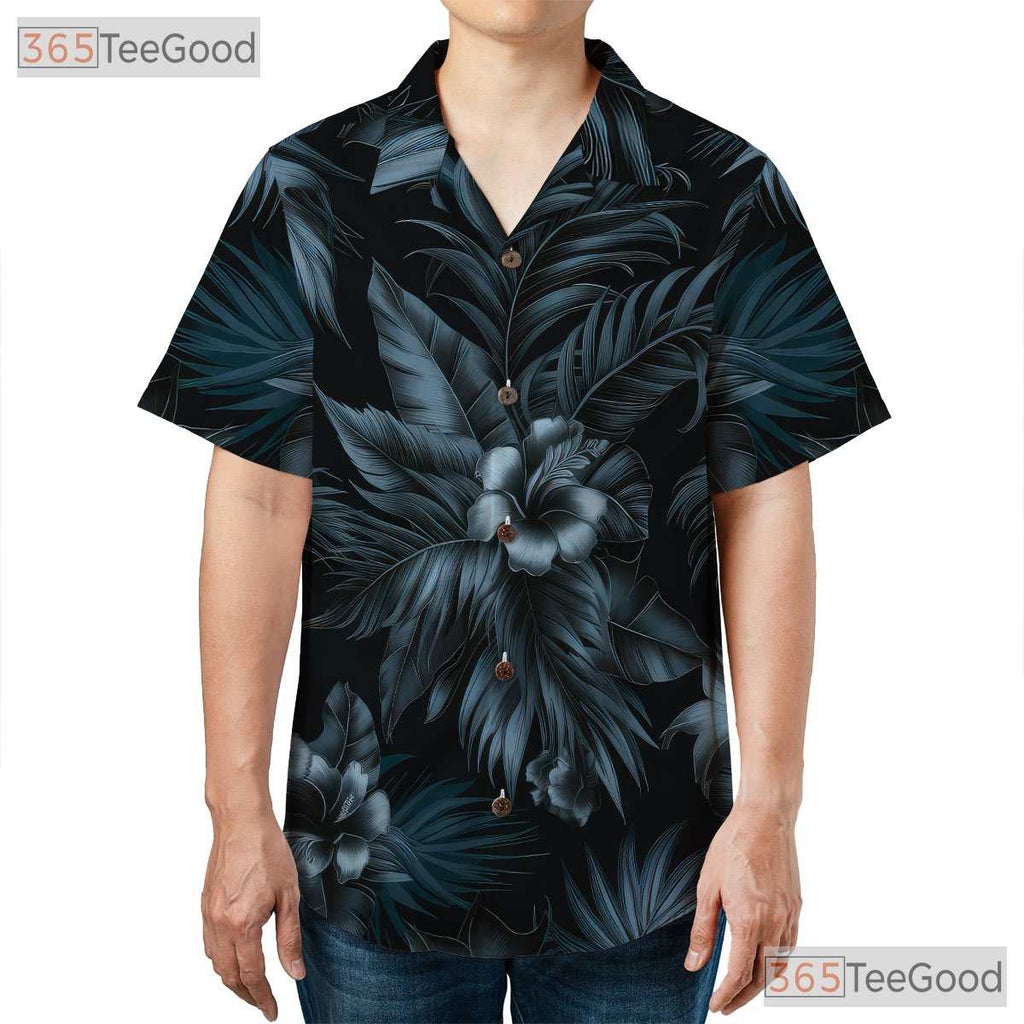 Luxury Black Palm Leaf Print Hawaiian Shirt Men Women Summer Fashion Top