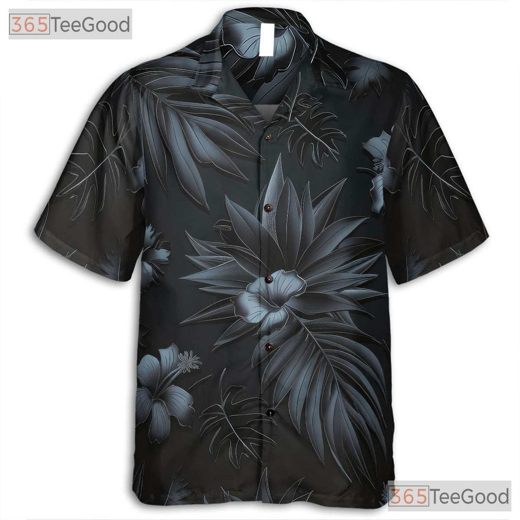 Luxury Black Subtle Palm Leaf Tropical Hawaiian Shirt Unisex Beachwear Top