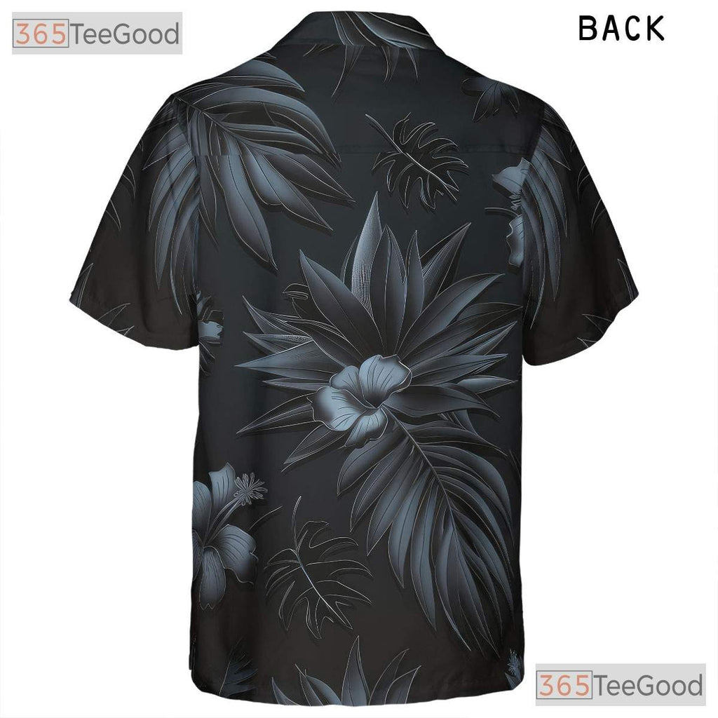 Luxury Black Subtle Palm Leaf Tropical Hawaiian Shirt Unisex Beachwear Top