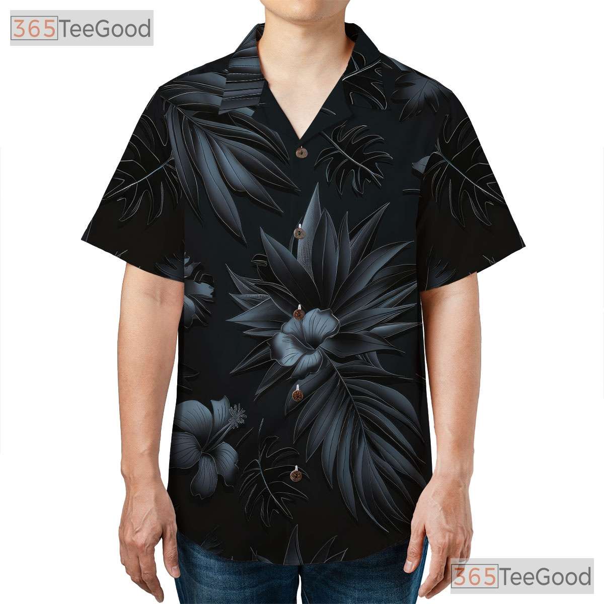 Luxury Black Subtle Palm Leaf Tropical Hawaiian Shirt Unisex Beachwear Top