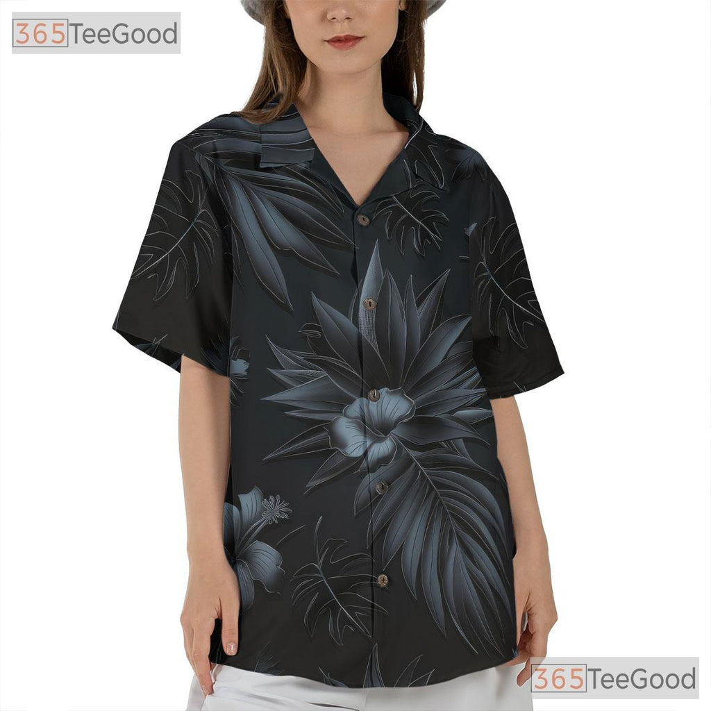 Luxury Black Subtle Palm Leaf Tropical Hawaiian Shirt Unisex Beachwear Top