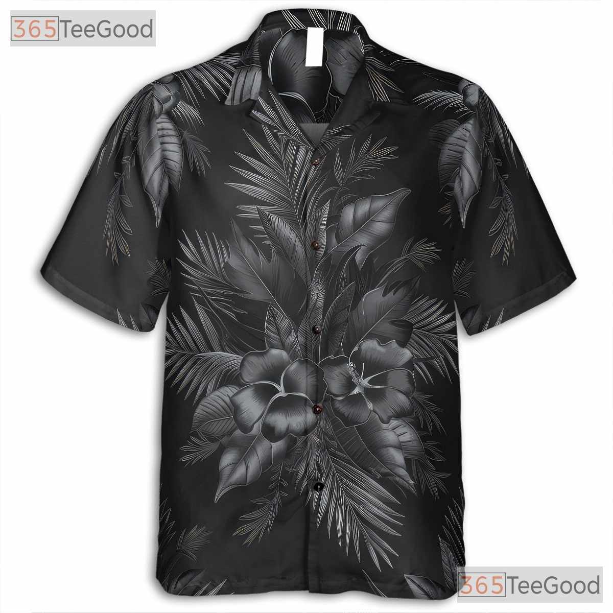 Luxury Tone on Tone Palm Leaves Black Hawaiian Shirt Unisex Summer Outfit