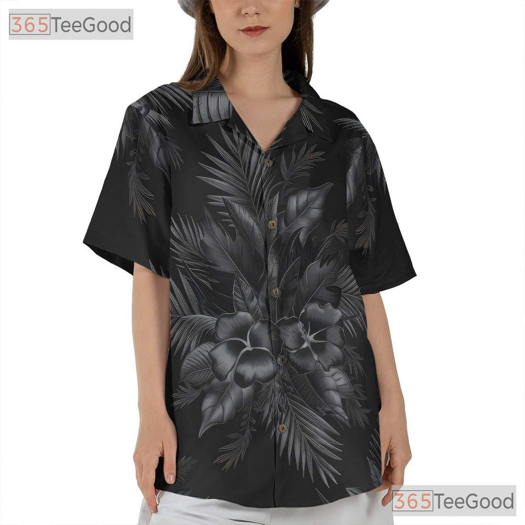 Luxury Tone on Tone Palm Leaves Black Hawaiian Shirt Unisex Summer Outfit