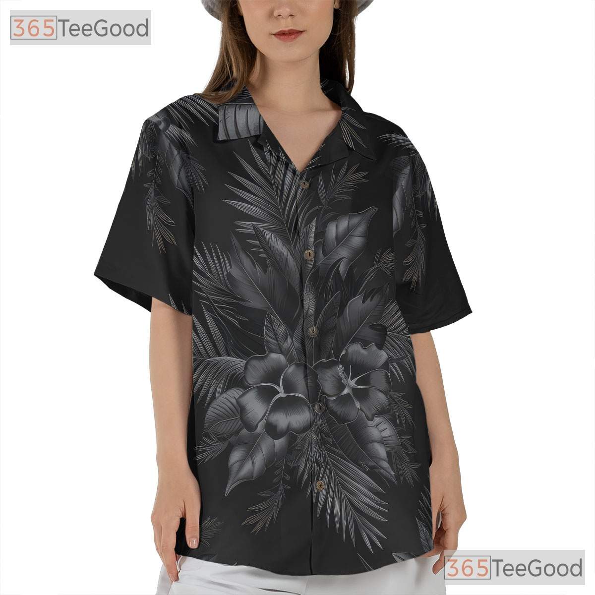 Luxury Tone on Tone Palm Leaves Black Hawaiian Shirt Unisex Summer Outfit