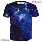 Royal Blue Cosmic Space Graphic Art 3D Printed Casual Unisex Short Sleeve Tee