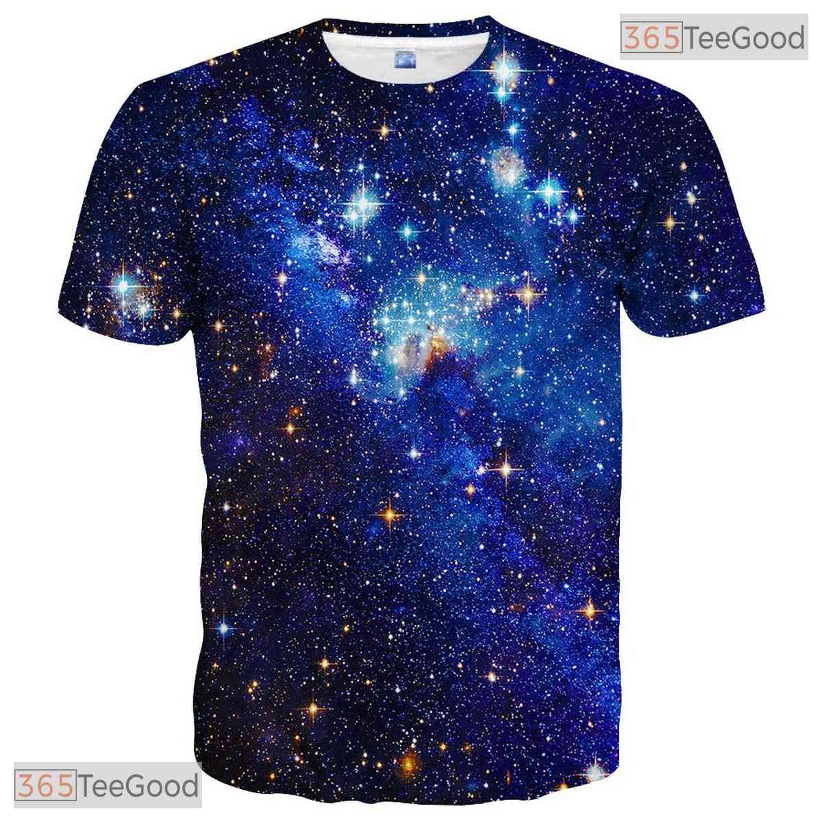 Royal Blue Cosmic Space Graphic Art 3D Printed Casual Unisex Short Sleeve Tee