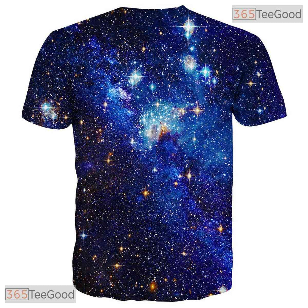 Royal Blue Cosmic Space Graphic Art 3D Printed Casual Unisex Short Sleeve Tee