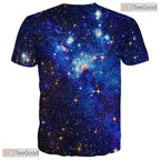 Royal Blue Cosmic Space Graphic Art 3D Printed Casual Unisex Short Sleeve Tee