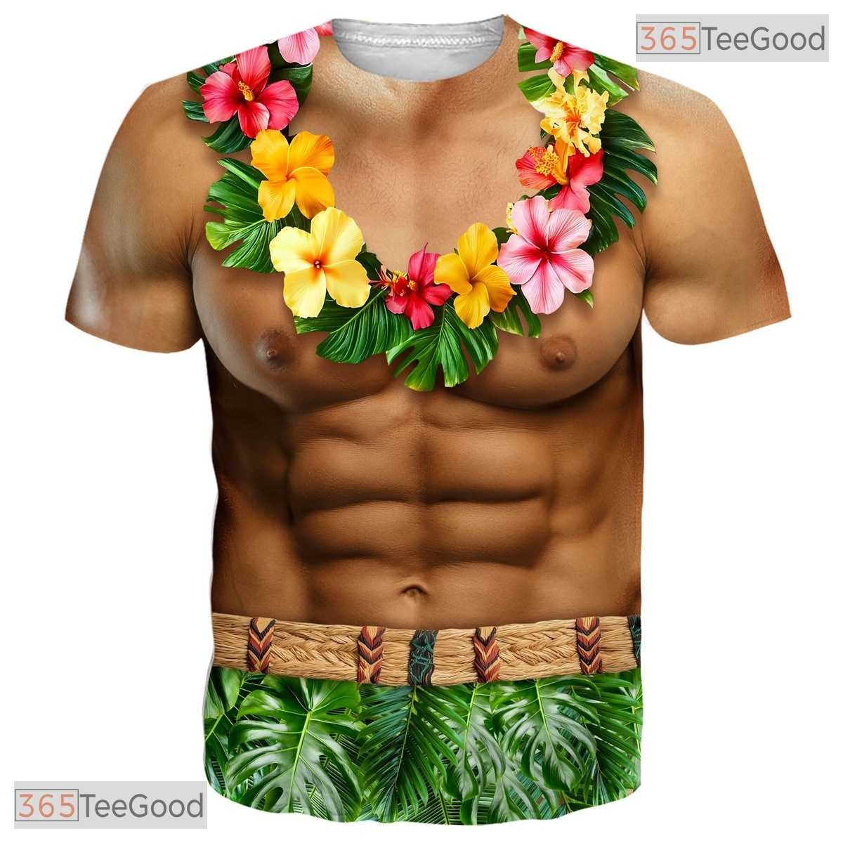 Vintage Hawaiian Fake Abs Muscle Chest Costume 3D Printed Casual Unisex T-Shirt