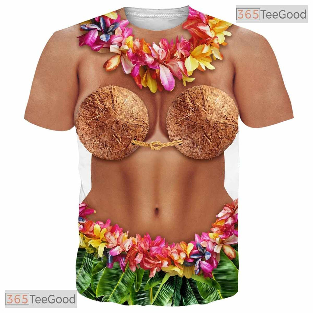 Tropical Hawaiian Fake Abs Muscle Chest Costume 3D Printed Casual Unisex T-Shirt