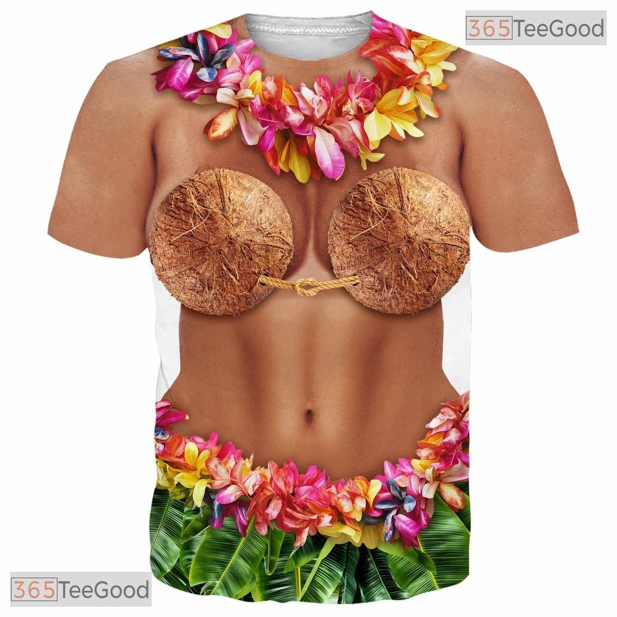 Tropical Hawaiian Fake Abs Muscle Chest Costume 3D Printed Casual Unisex T-Shirt