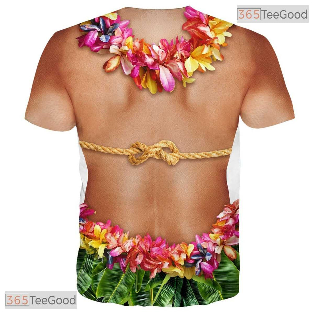 Tropical Hawaiian Fake Abs Muscle Chest Costume 3D Printed Casual Unisex T-Shirt