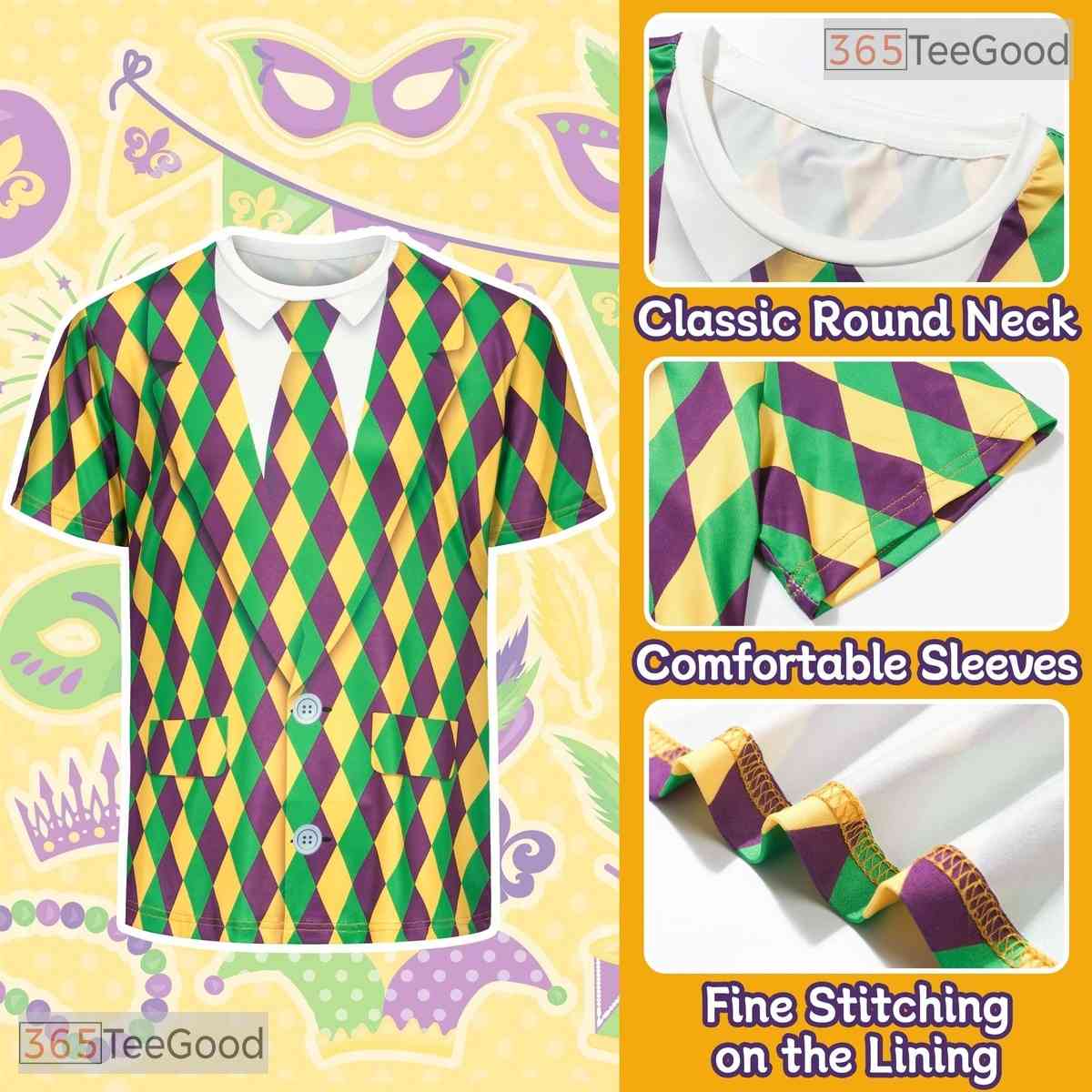 Vibrant Mardi Gras Party Costume Novelty Graphic 3D Printed Casual Unisex T-Shirt Top