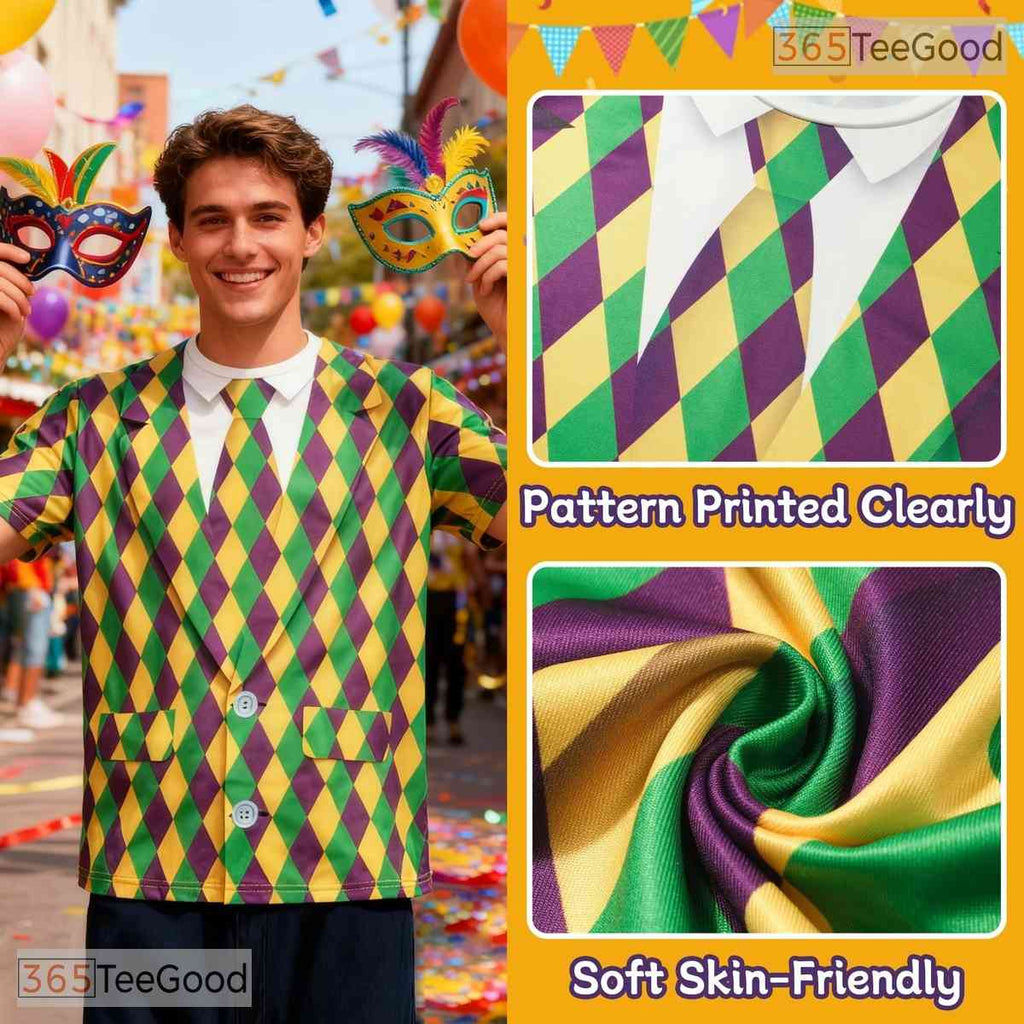 Vibrant Mardi Gras Party Costume Novelty Graphic 3D Printed Casual Unisex T-Shirt Top