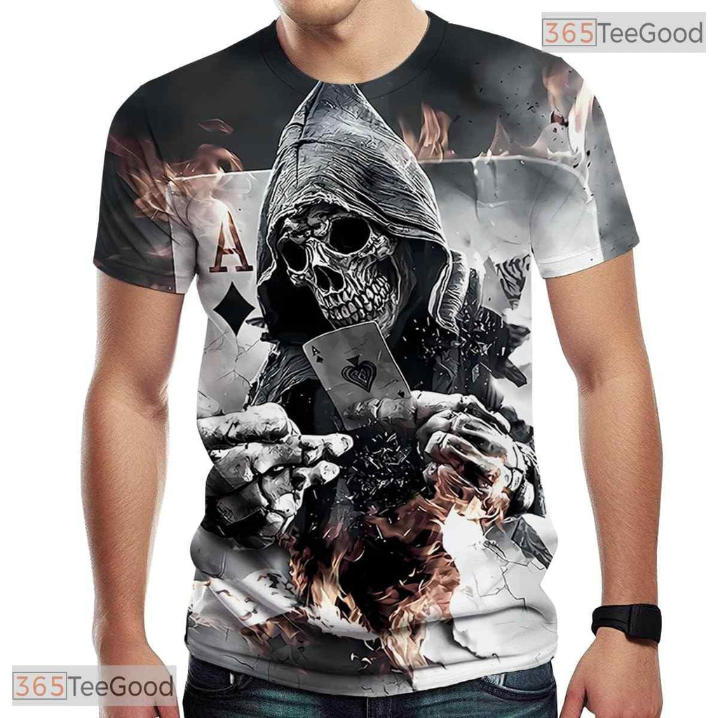 Dark Black And White Skull Graphic 3D Printed Casual Unisex T-Shirt Tops Style