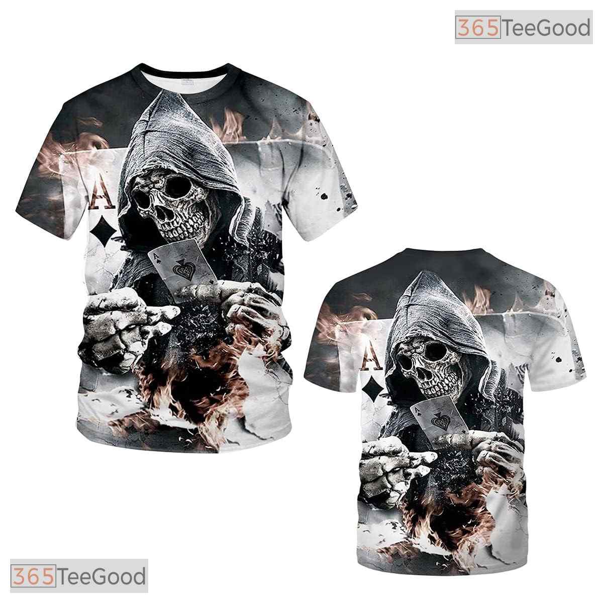Dark Black And White Skull Graphic 3D Printed Casual Unisex T-Shirt Tops Style