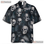 Men's Black Gothic Skull Hawaiian Tee - Dark Grunge Smoke Punk Rock Vibes