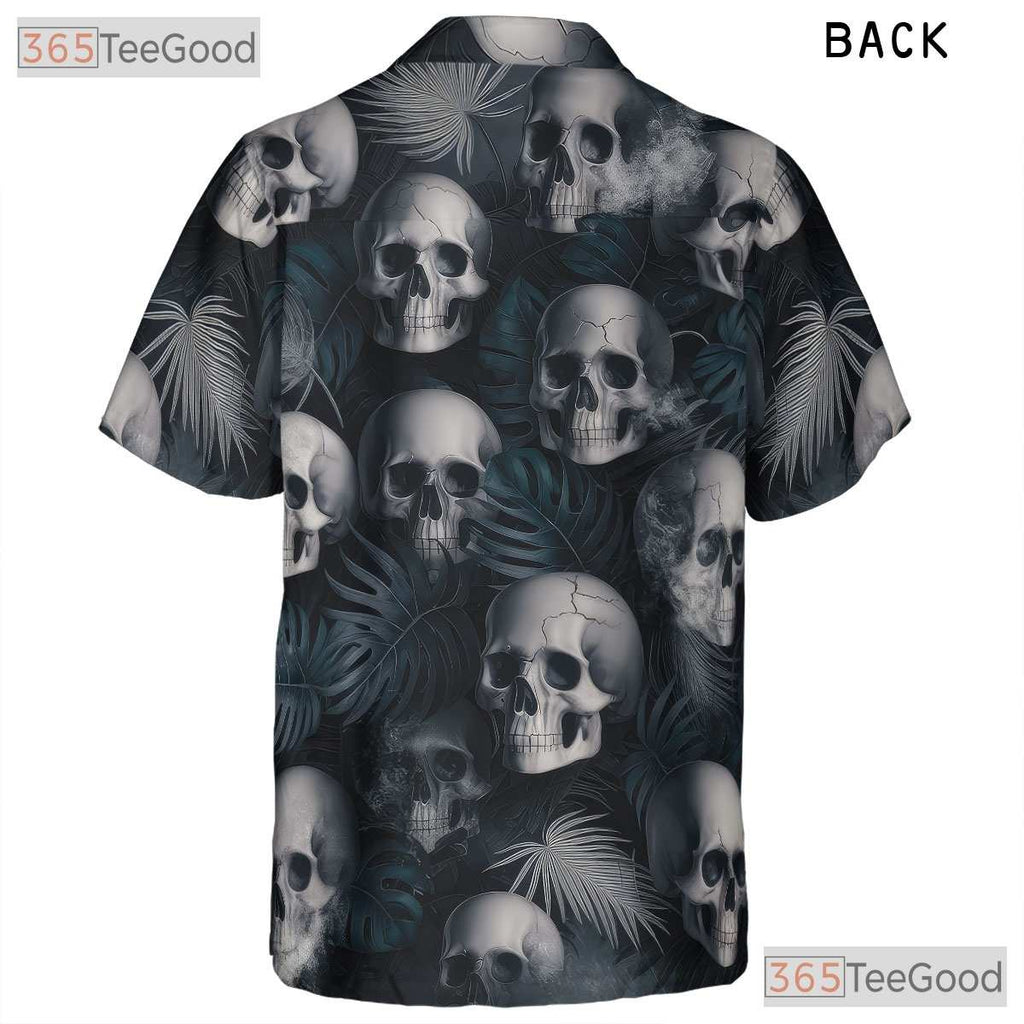 Men's Black Gothic Skull Hawaiian Tee - Dark Grunge Smoke Punk Rock Vibes