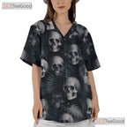 Men's Black Gothic Skull Hawaiian Tee - Dark Grunge Smoke Punk Rock Vibes