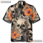 Men's Dark Skull Floral Hawaiian Shirt - Gothic Tropical Beach Outfit