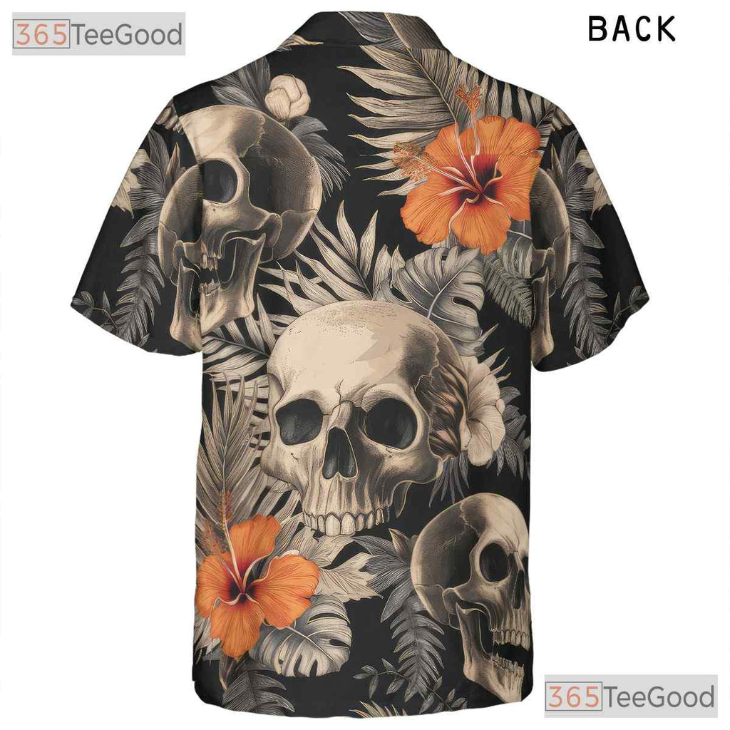 Men's Dark Skull Floral Hawaiian Shirt - Gothic Tropical Beach Outfit