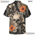 Men's Dark Skull Floral Hawaiian Shirt - Gothic Tropical Beach Outfit
