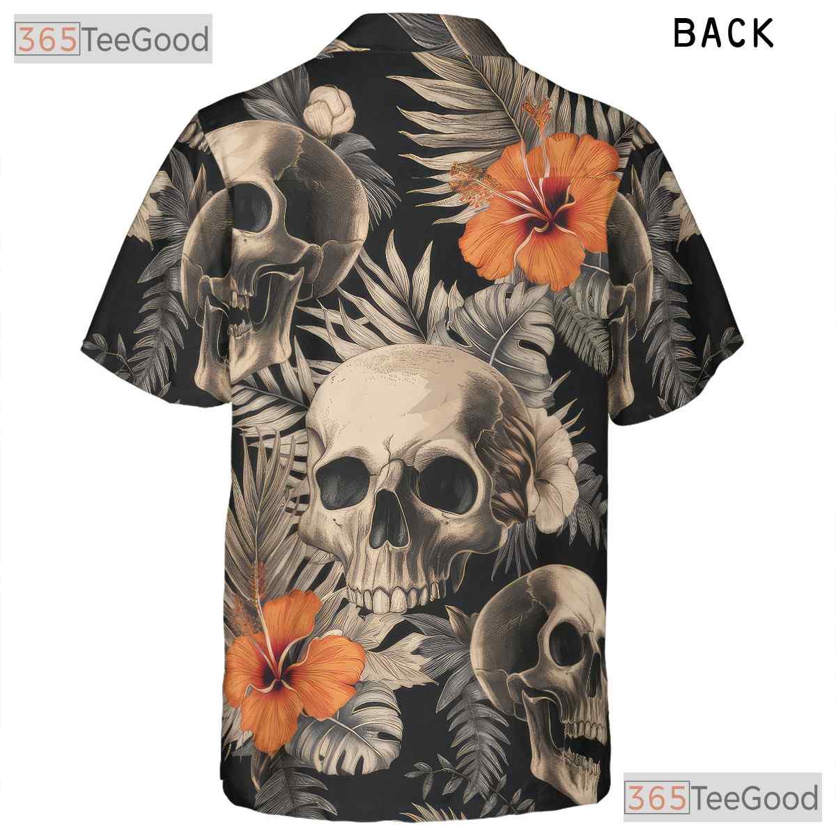 Men's Dark Skull Floral Hawaiian Shirt - Gothic Tropical Beach Outfit