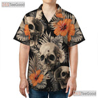 Men's Dark Skull Floral Hawaiian Shirt - Gothic Tropical Beach Outfit