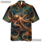 Men's Deep Sea Octopus Hawaiian Shirt - Kraken Tropical Beach Ocean Tee