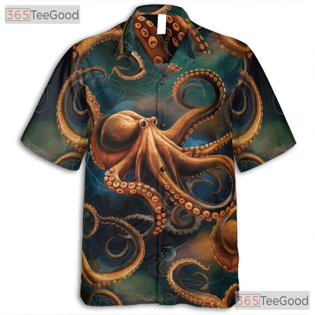Men's Deep Sea Octopus Hawaiian Shirt - Kraken Tropical Beach Ocean Tee