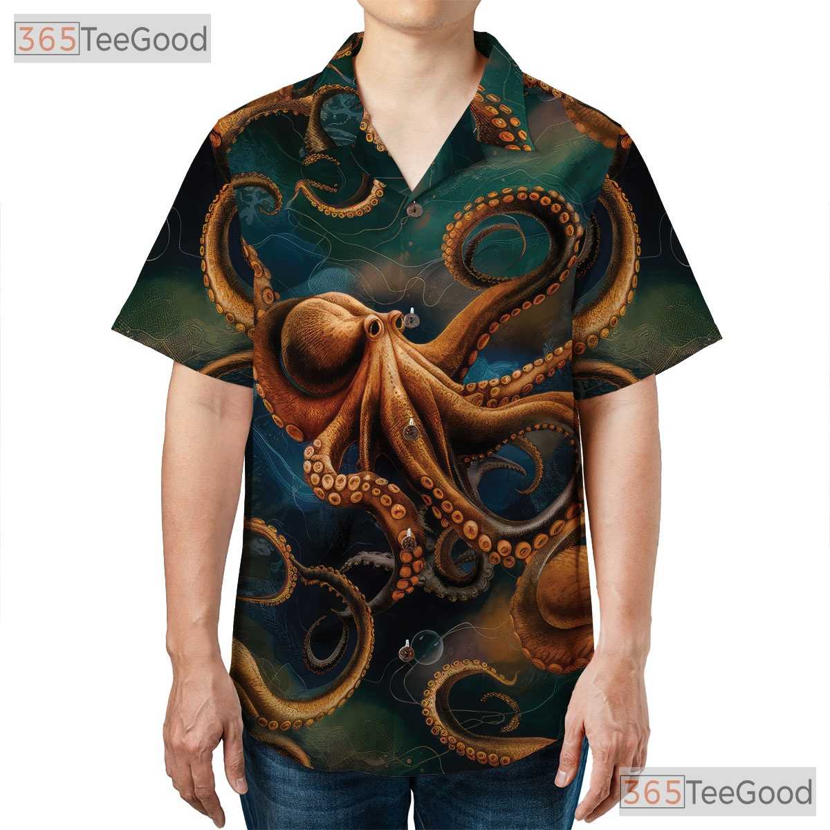 Men's Deep Sea Octopus Hawaiian Shirt - Kraken Tropical Beach Ocean Tee