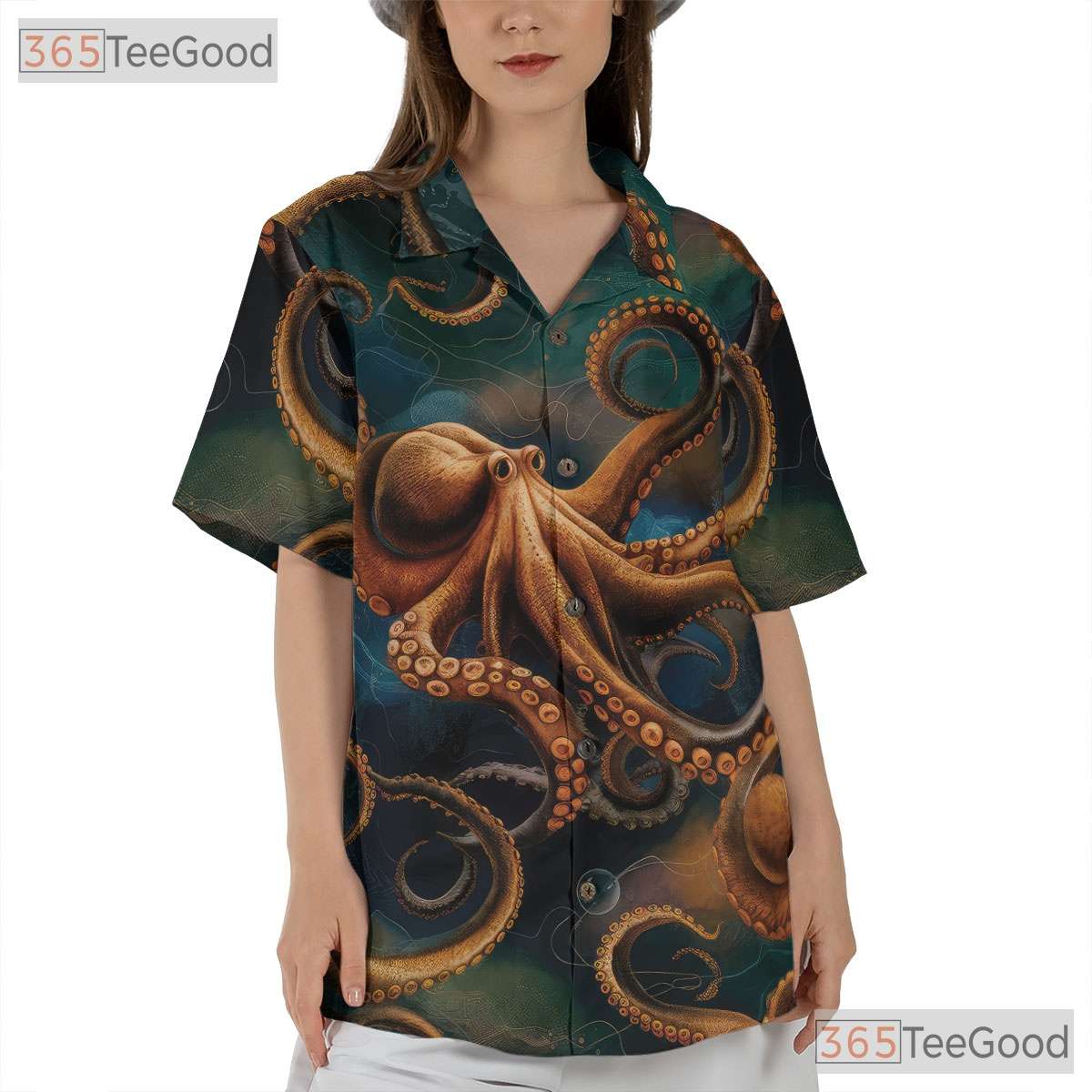 Men's Deep Sea Octopus Hawaiian Shirt - Kraken Tropical Beach Ocean Tee