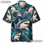 Men's Deep Sea Shark Hawaiian Shirt - Predator Ocean Surf Aloha Outfit