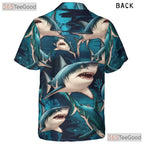Men's Deep Sea Shark Hawaiian Shirt - Predator Ocean Surf Aloha Outfit