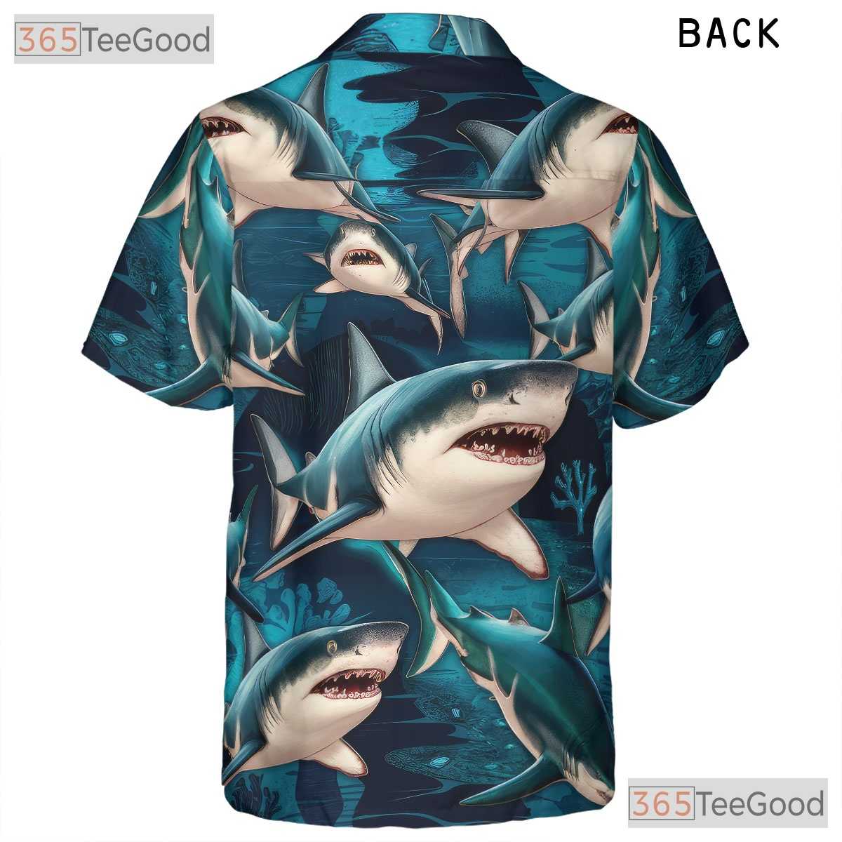 Men's Deep Sea Shark Hawaiian Shirt - Predator Ocean Surf Aloha Outfit