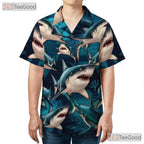 Men's Deep Sea Shark Hawaiian Shirt - Predator Ocean Surf Aloha Outfit