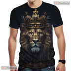 Golden Lion Crown Cool Animal Pattern 3D Graphic Printed Casual Unisex T-Shirt