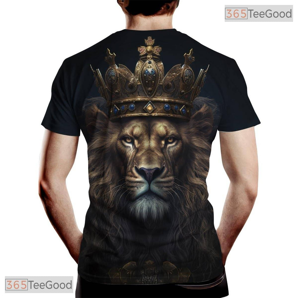 Golden Lion Crown Cool Animal Pattern 3D Graphic Printed Casual Unisex T-Shirt