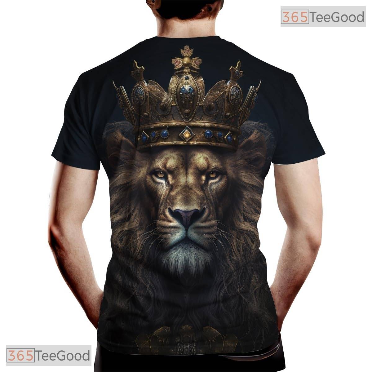Golden Lion Crown Cool Animal Pattern 3D Graphic Printed Casual Unisex T-Shirt