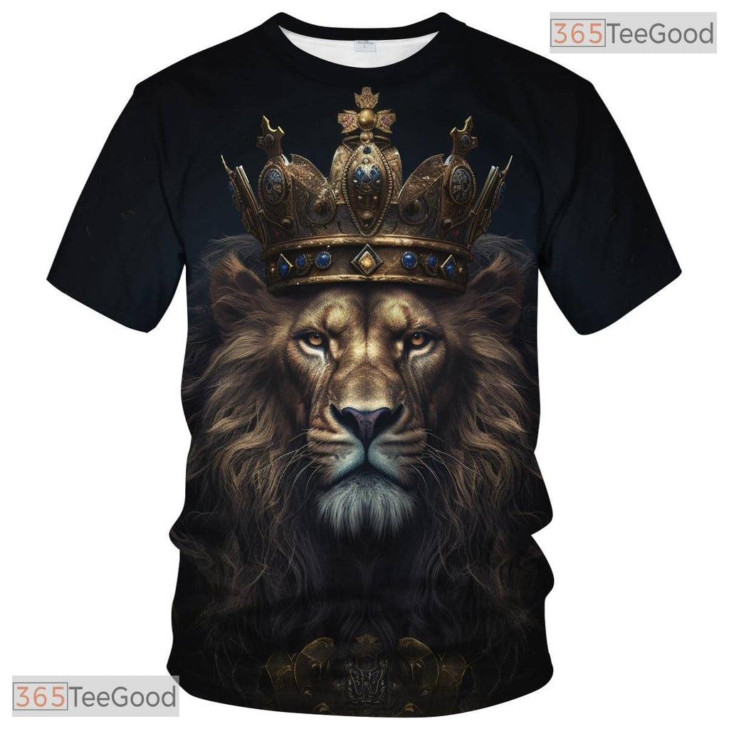 Golden Lion Crown Cool Animal Pattern 3D Graphic Printed Casual Unisex T-Shirt