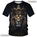 Golden Lion Crown Cool Animal Pattern 3D Graphic Printed Casual Unisex T-Shirt